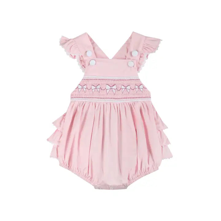 Pink and White Bows Smocked Ruffle
