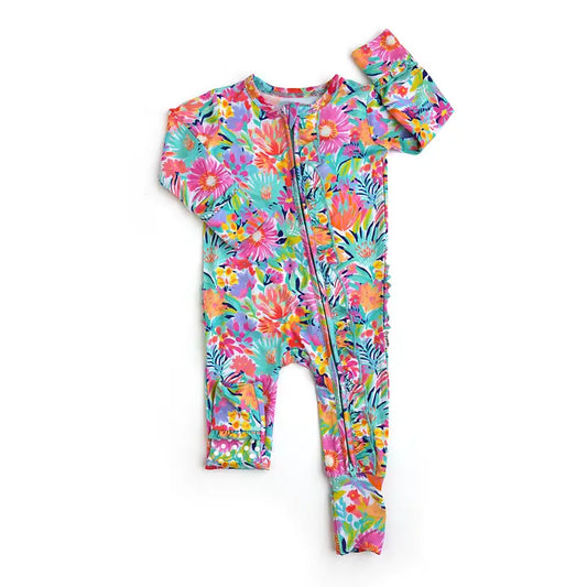Megan Floral Ruffle Zip Floral Sleepies Little