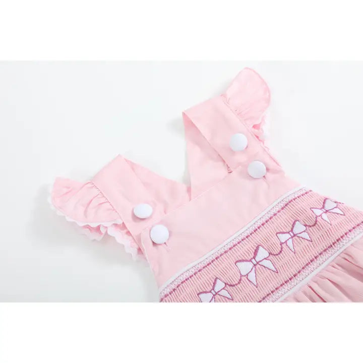 Pink and White Bows Smocked Ruffle