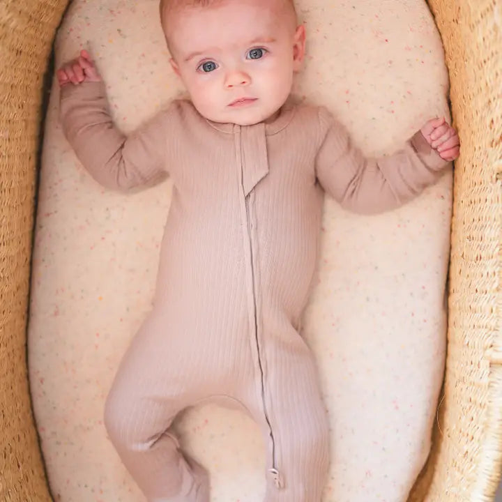 Organic Cotton Ribbed Footie - Mocha