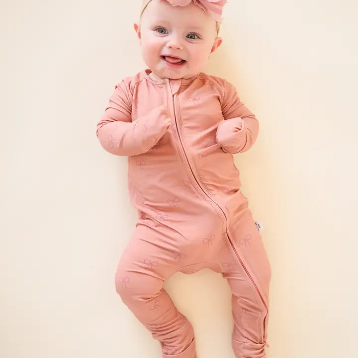 Bamboo 2-Way Convertible Zip Romper | Pink Bow (0-24m)
