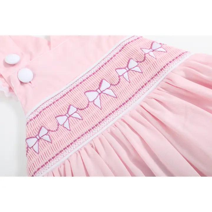 Pink and White Bows Smocked Ruffle