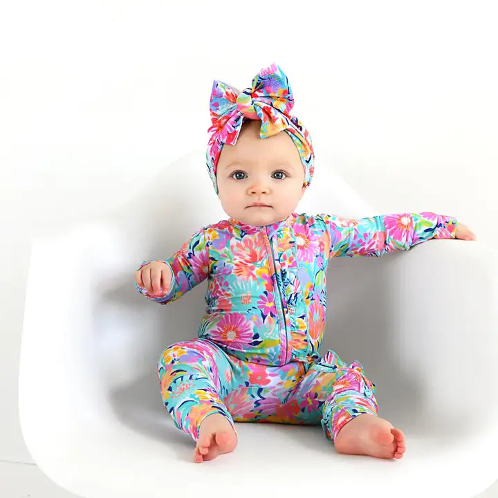 Megan Floral Ruffle Zip Floral Sleepies Little
